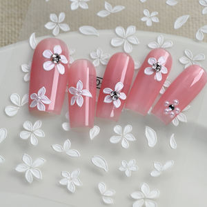 Calcomanías 5D para <span class=keywords><strong>Uñas</strong></span>, Elegantes Flores <span class=keywords><strong>de</strong></span> <span class=keywords><strong>Loto</strong></span> Blancas y Hojas, Adhesivos Decorativos para Manicura - Product Image 5
