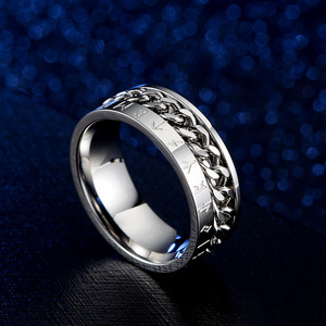 <span class=keywords><strong>Bague</strong></span> rotative en acier inoxydable plaqué or 18 carats avec motif rune viking et chaîne cubaine, bijou tendance pour homme - Product Image 3
