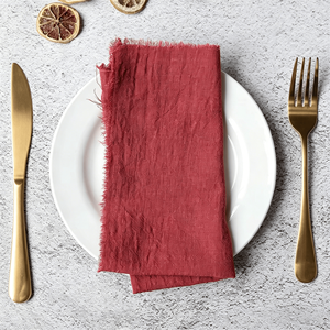 Wholesale Wrinkled <strong>Raw</strong> Edge Cotton Napkins Square Rustic Style Customizable for Wedding Western Dining Table Decoration - Product Image 2