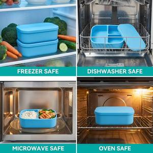 Boîte à lunch multifonctionnelle en silicone avec couvercle, récipient de stockage alimentaire pour la <span class=keywords><strong>cuisine</strong></span>, anti-fuite, boîte à lunch bento à 3 compartiments pour enfants - Product Image 4