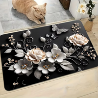 Modern Large Floral Kitchen Mat 40x60cm Absorbent Floor Rug Anti-Fatigue Rubber Bathroom Carpet for Home & Hotel Decor