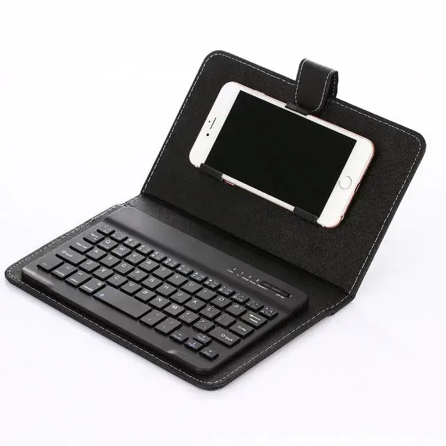 Portable PU Leather Case Protective Cover with BT Wireless Keyboard for iPhone Huawei Xiaomi Samsung Mobile Phone