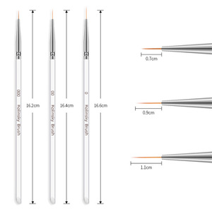 Lot de 3 stylos de nail art en nylon, pinceaux fins à manche en plastique, outils de traçage pour le design de vernis gel - Product Image 3