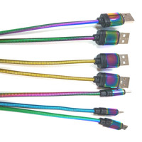 Câble de téléphone de chargeur USB métallique à ressort flexible arc-en-ciel durable câble étincelant