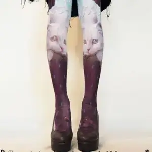 Fashion design cat printing tattoo socks sheer pantyhose cute cat pattern young girls fashion 3d printed pantyhose thigh high socks