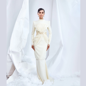 ชุดเดรสยาวแบบเรียบง่ายมีซิป2ชิ้นสำหรับผู้หญิงชุดเดรสยาวแบบเรียบง่ายมีซิปด้านหลังแบบผ่าตรงซิปด้านข้าง - Product Image 6