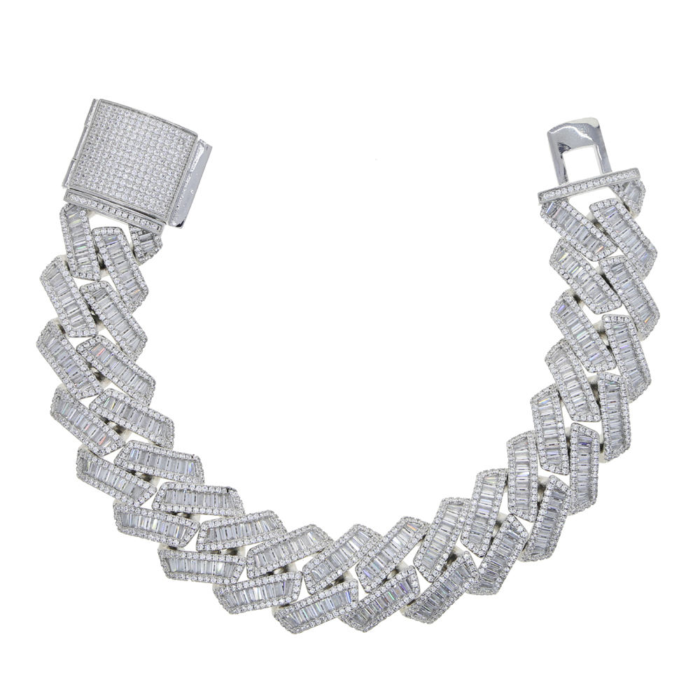 Iced Out Bling 19mm CZ Cuban Link Chain Necklace Silver Plated