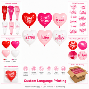 Palloncini in lattice a forma di cuore stampati con messaggi multilingue 'I Love You' e 'Te <span class=keywords><strong>Amo</strong></span>', romantici per decorazioni di San Valentino e matrimoni - Product Image 3