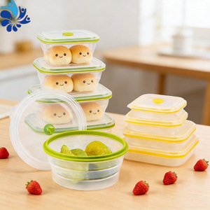 Rectangular Folding Silicone <b>Lunch</b> <b>Box</b> 400ml 600ml 900ml 1200ml Microwave Safe Transparent With <b>Plastic</b> Lid - Product Image 4