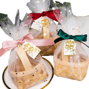 Pure Hand-Woven Bamboo Basket Empty Gift Box Baby Full Moon Gauze Candy Boxes Yarn Mini Pastoral Style Accessories Bag