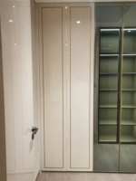 Armoire intégrée murale avec miroir, en verre ivoire brillant, multi-compartiments, pour le rangement des vêtements