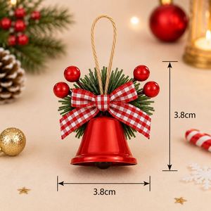 Ornaments <b>Red</b> Green Gold White <b>Gingham</b> Bow Berry Hanging Decorations Christmas Tree Bell Decor - Product Image 2