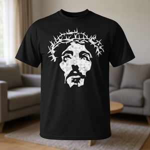 T-Shirt con Ritratto Astratto di Gesù Cristo, Nera, Collo Tondo, Manica Corta, Unisex, Stampa Digitale, Regalo Religioso per la Chiesa - Product Image 2