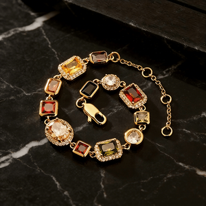 Bracelet <span class=keywords><strong>de</strong></span> luxe en alliage <span class=keywords><strong>de</strong></span> zinc avec chaîne et breloques géométriques couleur or pour femme - Cadeau - Product Image 1