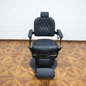 Silla de peluquero de cuero negro retro, muebles de salón de fondo redondo negro, silla reclinable para hombre, proveedor de sillas para pelar - Product Image 2