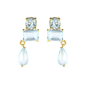 <b>Gold</b> Plated Brass Blue Topaz <b>Dangle</b> <b>Earrings</b>, Office Wear Jewelry Romantic <b>Dangle</b> Jewelry Party Style - Product Image 1
