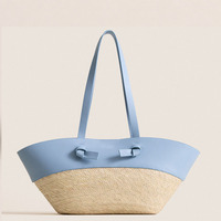 Sacs fourre-tout de luxe en raphia pour femmes avec garniture en cuir PU, sacs à bandoulière en paille tressée, Bolsas Feminina Sacs Main Pour Femmes