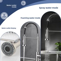 Robinet de cuisine télescopique anti-éclaboussures en acier inoxydable 304 brossé avec douchette céramique à ressort pour eau chaude/froide, idéal pour le commerce international
