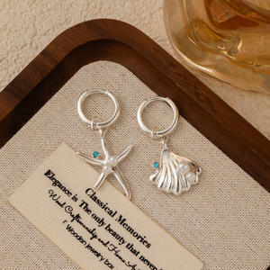 ต่างหูแฟชั่นสไตล์มหาสมุทรแบบไม่สมมาตรสำหรับผู้หญิงต่างหูเปลือกหอยเป็นปลาดาวเครื่องประดับต่างหูห่วงห่วง - Product Image 4