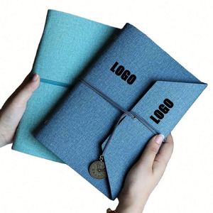 New <b>A5</b> Folded Linen Fabric Custom Detachable Diy Notepad Loose Leaf <b>Ring</b> <b>Binder</b> Pu Leather Notebook With Rope Straps - Product Image 1