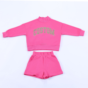Conjunto de Sudadera con Estampado de Letras Personalizadas para Niñas, Sudadera de Cuello Alto y Manga Larga con Pantalones Cortos Elásticos para Niños - Product Image 2