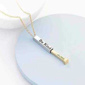 Be Kind Of A B con collar de información oculta, collar de barra Vertical tallada en 3D, tubo cuadrado de acero inoxidable para mejores amigos - Product Image 5