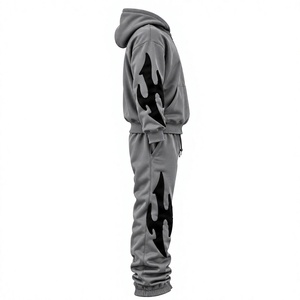Top Quality Solid Colour Custom Embroidered Logo Baggy Fit Casual Wear 100% Cotton Loose Fit 2 Pieces Tracksuit <b>For</b> <b>Sale</b> - Product Image 5