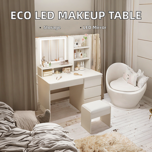Table de maquillage moderne, durable, écologique, petite et économique pour chambre à coucher, avec miroir LED pleine longueur et tiroir de rangement - Product Image 2
