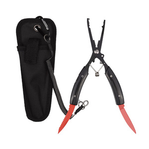 Alicates de pesca rojos FG-1006E de acero inoxidable, portátiles, para desenganchar anzuelos, abrir anillas y señuelos, con cuchillo y cuerda de seguridad. - Product Image 5