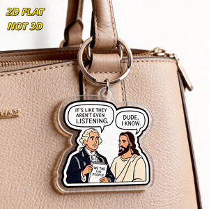 Llavero de los Padres Fundadores y Jesús: Diseño Cómico 'Es como si ni siquiera estuvieran escuchando', Colgante de Acrílico Transparente para Bolsos y Mochilas - Product Image 3