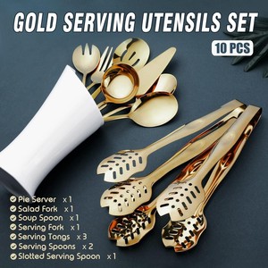 Ensemble de couverts en acier inoxydable argenté avec spatule à gâteau, service de 10 pièces, style doré, pour buffet et traiteur - Product Image 3