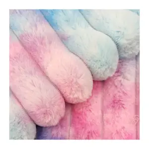 Tissu Jacquard à rayures verticales couleur arc-en-ciel Tie Dye lapin fausse fourrure polaire en peluche