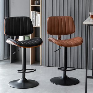 Sgabello da Bar in Legno Massello di Lusso, Sedia Alta Regolabile per Casa e <span class=keywords><strong>Isola</strong></span>, Stile Europeo <span class=keywords><strong>con</strong></span> Schienale - Product Image 2