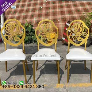 Precio al por mayor, muebles antiguos, metal dorado, acero, apilamiento, respaldo cruzado, sillas de banquete de Hotel para boda - Product Image 6