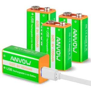 Batteries li-ion USB 9v de haute qualité chargeur de batterie rechargeable batterie 9v pour multimètre