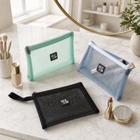 Pochette en maille de nylon personnalisée, sac en maille plate en polyester sur mesure, pochette de maquillage en filet avec fermeture éclair, trousse de toilette de voyage, emballage cadeau