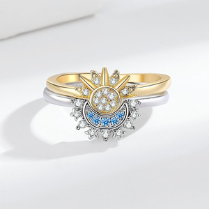 Bague de <span class=keywords><strong>doigt</strong></span> rotative ouverte réglable à <span class=keywords><strong>la</strong></span> mode Soleil et <span class=keywords><strong>Lune</strong></span> avec cristal pour femme, cadeau, bijoux de mode - Product Image 5