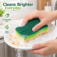 Éponge de nettoyage en pulpe de bois avec face abrasive et corps absorbant pour la vaisselle et le nettoyage domestique de l'évier de cuisine