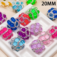 Perles rondes œil de chat néon artisanales incrustées de strass AB, chaîne en demi-coquille transparente 20 mm, perles en vrac, accessoires de loisirs créatifs
