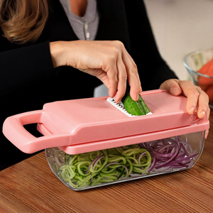 Pink Kitchen 15 in 1 Pro Food Greater Spiralizer Vegetable Slicer <b>Potato</b> Onion <b>Chopper</b> Dicer Cutter With Container - Product Image 5