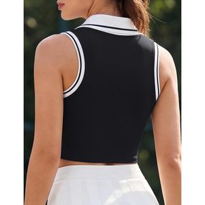 FOXA Womens Golf Polo Tank <b>Top</b> Built In Bra Quick Dry Sporty Collared Workout <b>Top</b> - Product Image 2