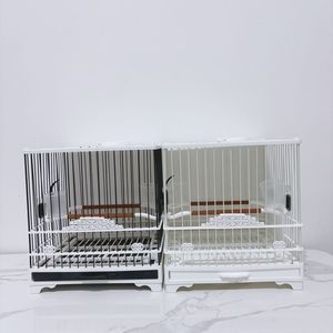 Sıcak satış işlemeli göz kuş kafesi çelik plastik çekmece kare banyo kafesi iki ayakta barlar renkli kuş Stand kutusu ambalaj - Product Image 5