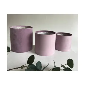 Natural velvet fabric boxes for flowers, 3 pcs. without lid/ Cylinder round gift & flower packaging for flower bouquet