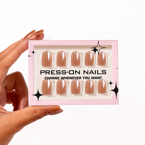 Nouveauté hiver, <span class=keywords><strong>faux</strong></span> ongles courts carrés marron avec colle, acrylique, revêtement <span class=keywords><strong>pastel</strong></span>, brillant, ongles à presser, vente en gros - Product Image 4