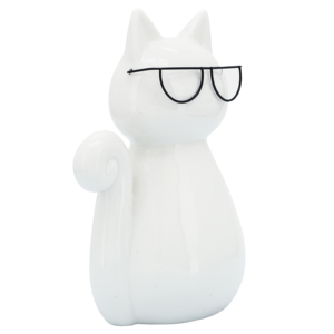 Statuetta di Gatto con Occhiali, Scultura Animale in Porcellana per Arredamento Casa e Ufficio, Statua Glamour da Esposizione - Product Image 1