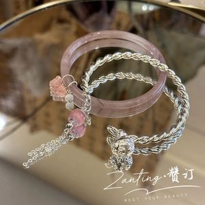 Vintage Gradient Pink Color Imitation Hetian White Jade <b>Bangle</b> Simple Retro Chinese Style Pearl Butterfly Bracelet <b>Set</b> - Product Image 6