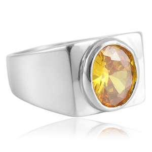 European American Style <b>Titanium</b> Steel <b>Ring</b> With Yellow Gemstone Bezel Setting Geometric Women's Fashion Jewelry 210165 - Product Image 1