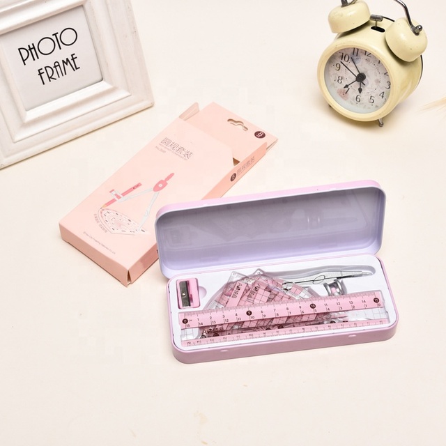 PINK Metal Cute Best-selling Student 8-Piece Math Geometry Set Colorful Fancy Compasses Study Tool