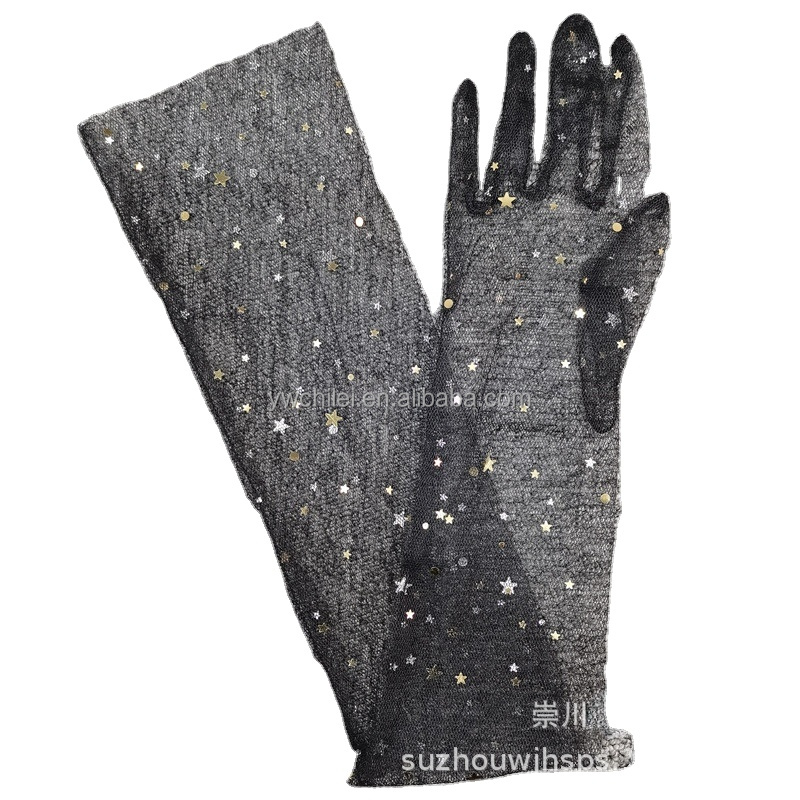 70 см телесная пряжа длинные DIY прозрачные Хэллоуин черные блестящие перчатки для пальцев