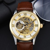 Montre mécanique analogique LONGLUX pour homme, cadran romain gradué, 41 mm, verre, étanche, alliage, cuir, tendance, spécial export